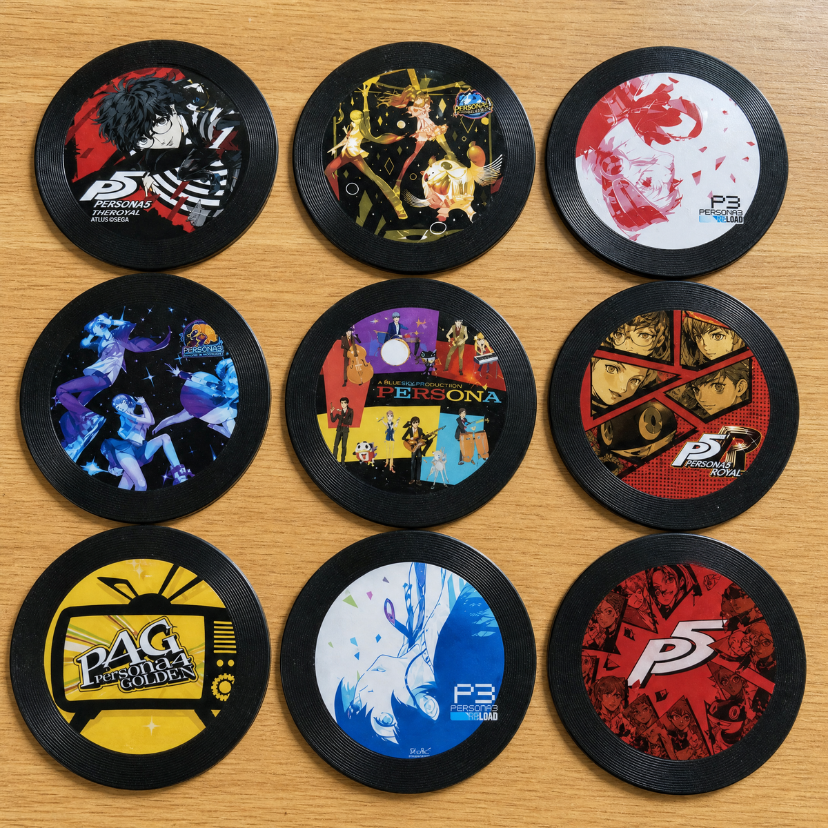 All nine collectible NFC vinyl discs laid out